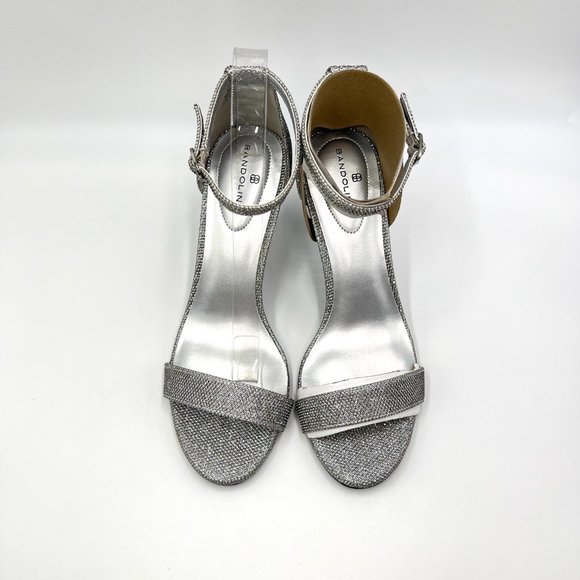 Bandolino Womens Size 8.5 Silver Sparkly Stiletto Dress Sandals Heels Shoes - Picture 3 of 12